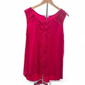 🛍️3/$15 Westport Fuchsia Pink Women's Blouse Tank Crochet Detail 1X